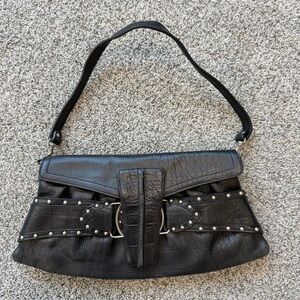 House Of Dereon Black Genuine Leather Croc Emboss Clutch Handbag Disco Y2K
